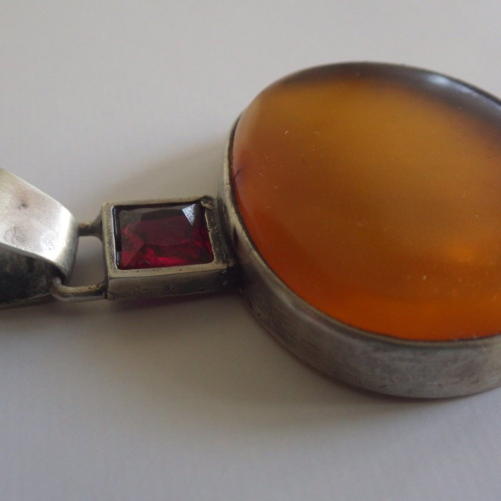 Couture Danka Czapnik Amber & Ruby Pendant Sterling Silver Signed - Picture 4 of 14
